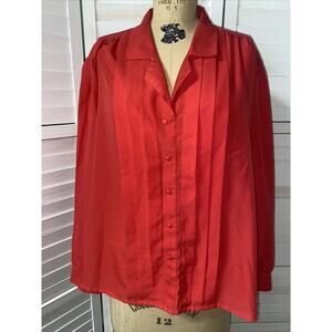 Alicia VINTAGE Women’s Polyester Red Collar Button Down Blouse Top Sz 22 X-Large